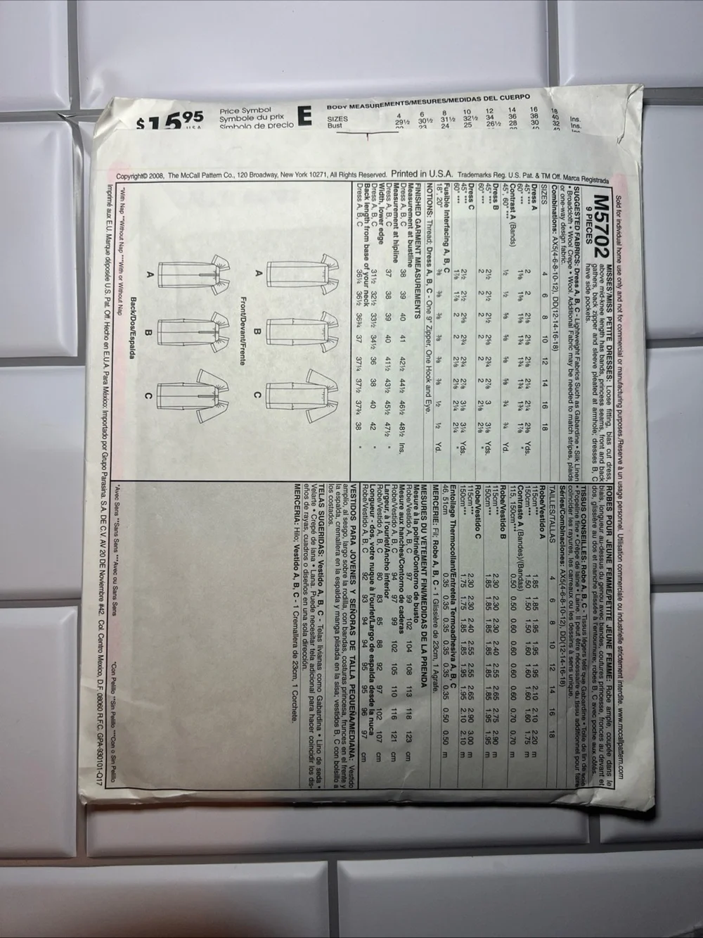 McCall’s M5702 Sewing Pattern AX5 Women’s Fashion Sewing Pattern